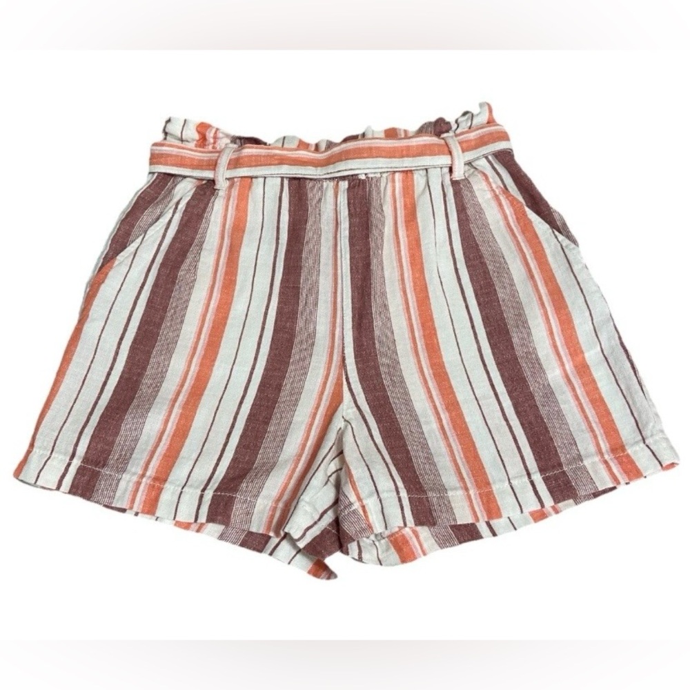 A.N.A Women’s Shorts Small  White Pink Striped Pull On Elastic Waist with Belt